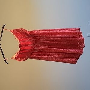 Strapless coral lace mid thigh dress